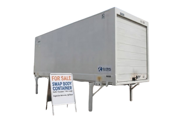 Swap Body Shipping Container for Sale, white 7.45m insulated swap body unit on folding support legs