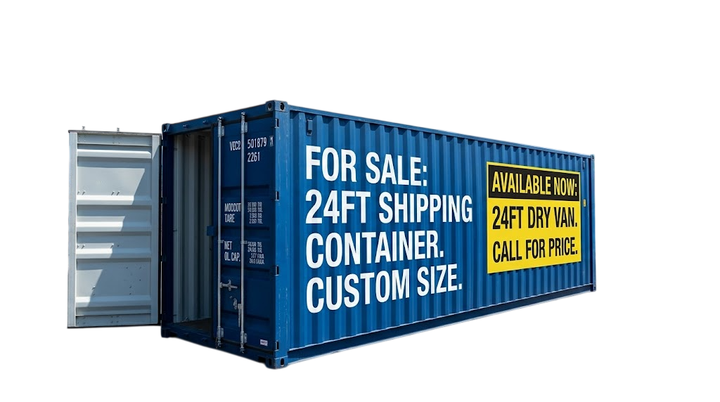 Blue 24ft Shipping Container for Sale, custom size dry van with one door open