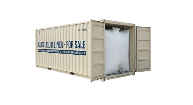 Bulk Liquid Liner Shipping Container for Sale with flexitank bladder installed inside a 20ft beige container
