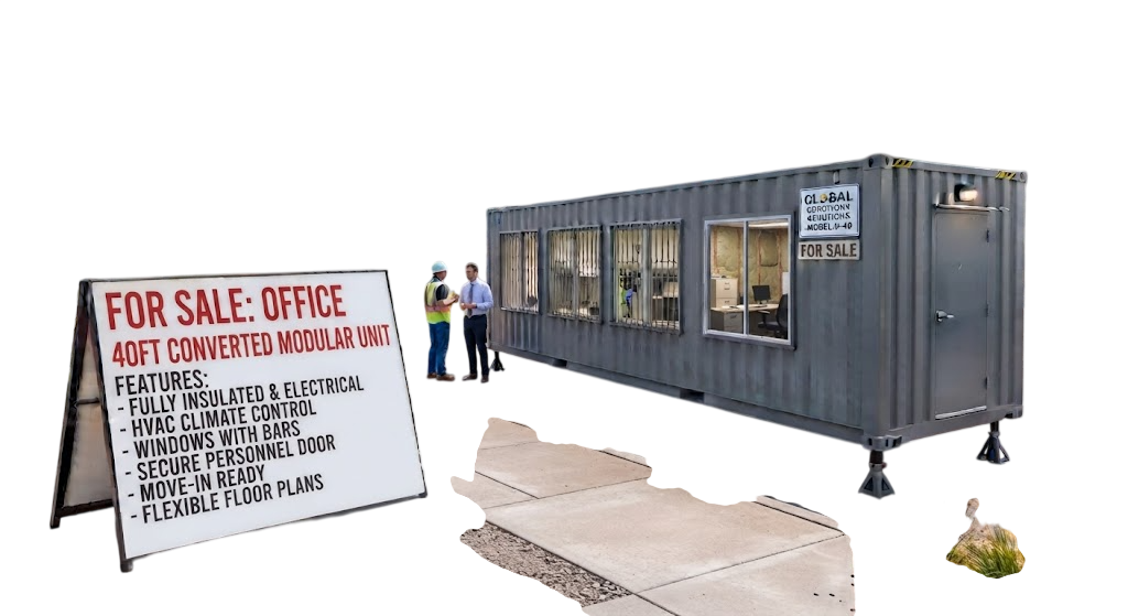 Office Shipping Container for Sale, 40ft converted modular office unit with windows and HVAC