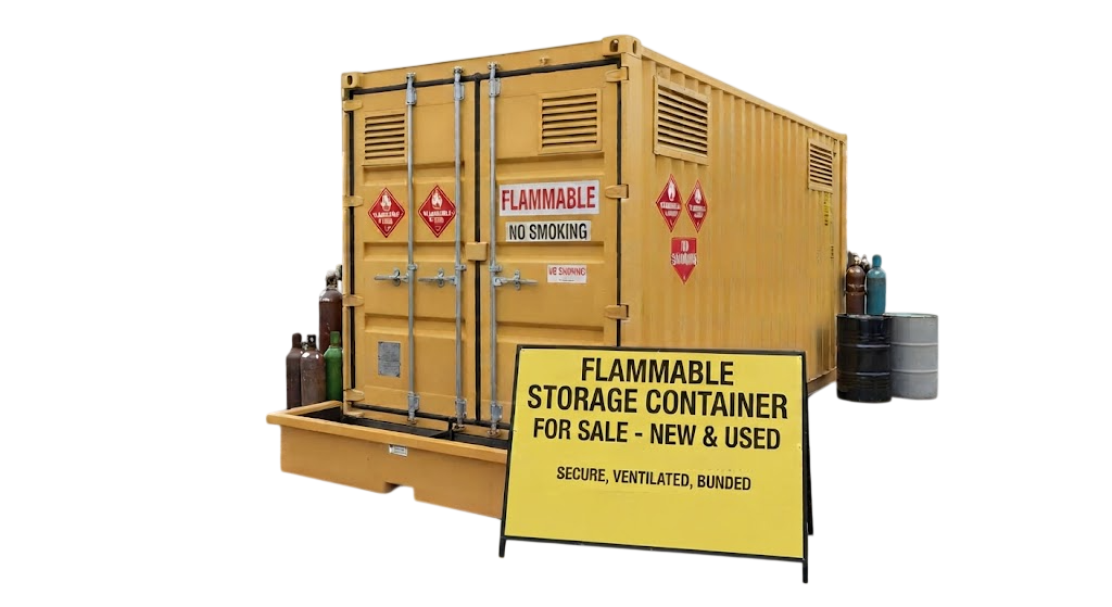 Yellow Flammable Storage Container for Sale with bunded sump and gas cylinders