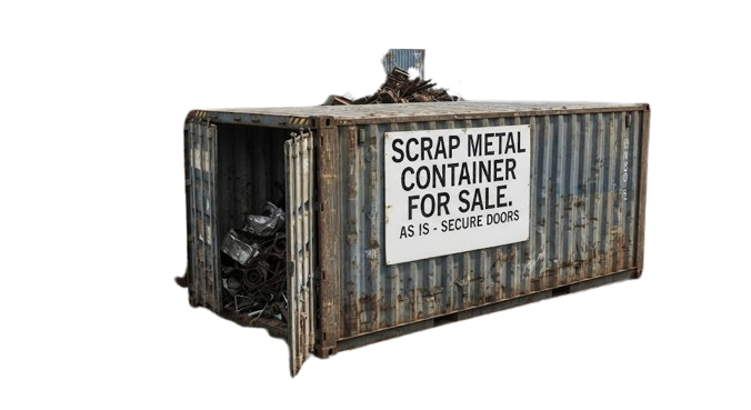 Weathered Scrap Metal Shipping Container for Sale loaded with scrap