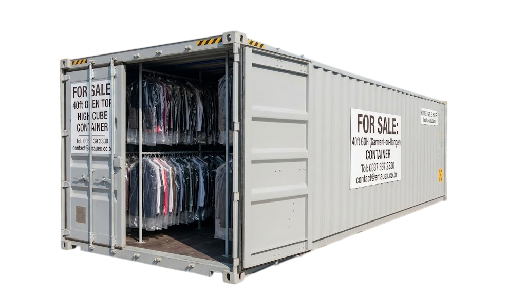 40ft Garment-on-Hanger Shipping Container for Sale with hanging rails and clothing