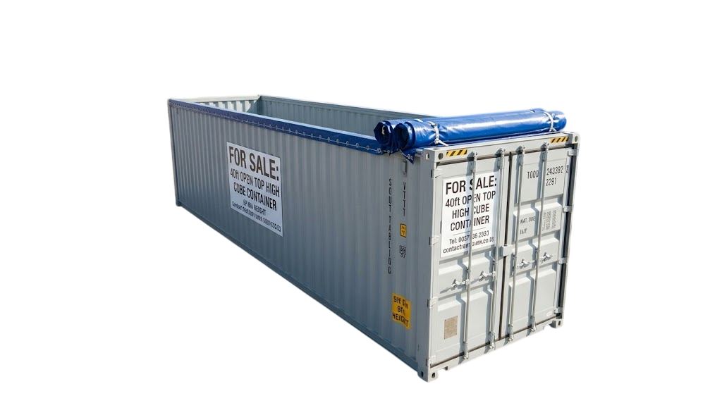 40ft Open Top High Cube Container for Sale with rolled blue tarpaulin cover