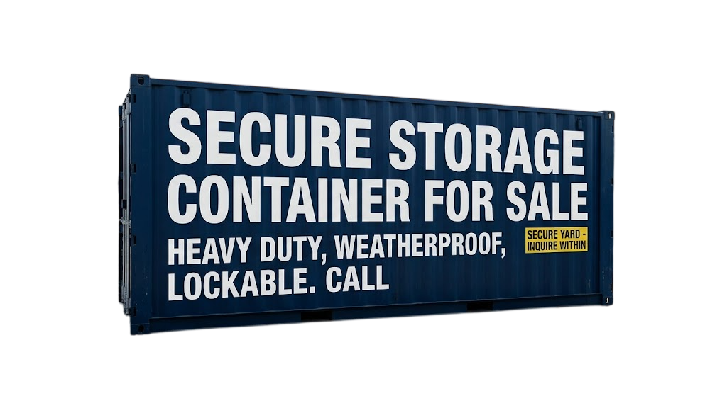 Navy secure storage container for sale with heavy duty weatherproof lockable signage