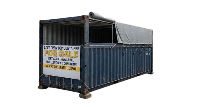Soft Open Top Shipping Container for Sale in used condition with rolled tarpaulin roof